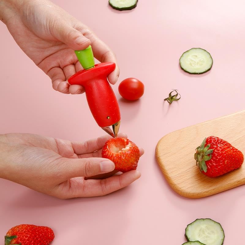 Air mingo Strawberry Huller Fruit Slicer Set, Red/Green, quick Remove Strawberry berry Stem Tool, Kitchen Tools and picnic Gadgets,（2packs) - Image 4