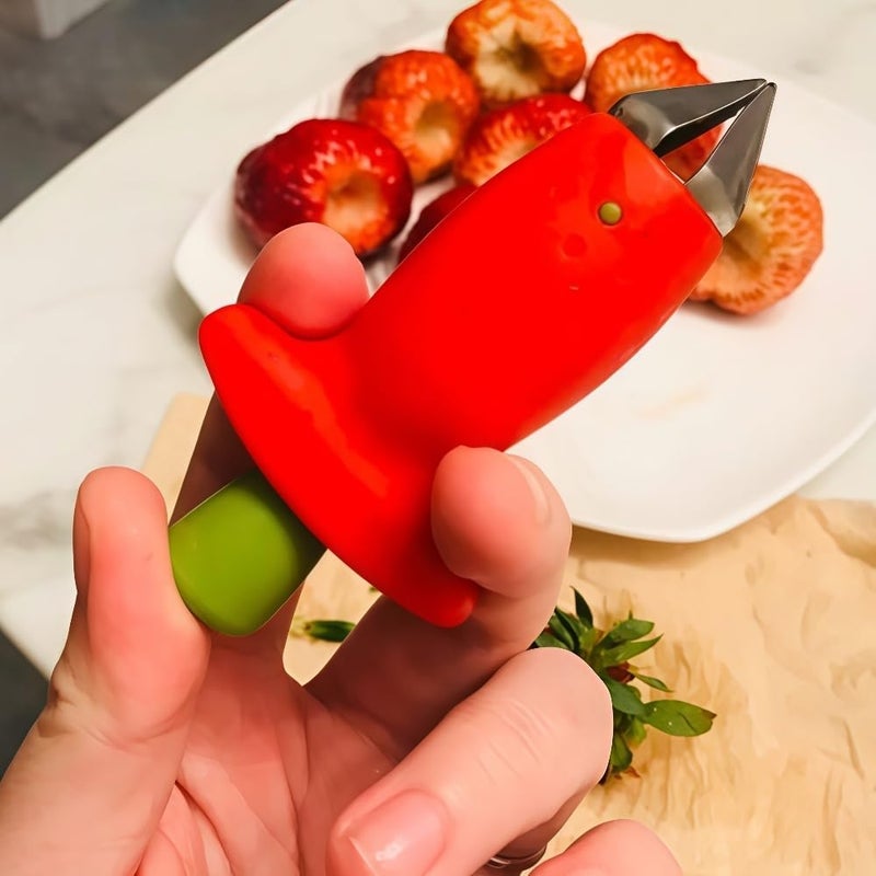 Air mingo Strawberry Huller Fruit Slicer Set, Red/Green, quick Remove Strawberry berry Stem Tool, Kitchen Tools and picnic Gadgets,（2packs) - Image 3