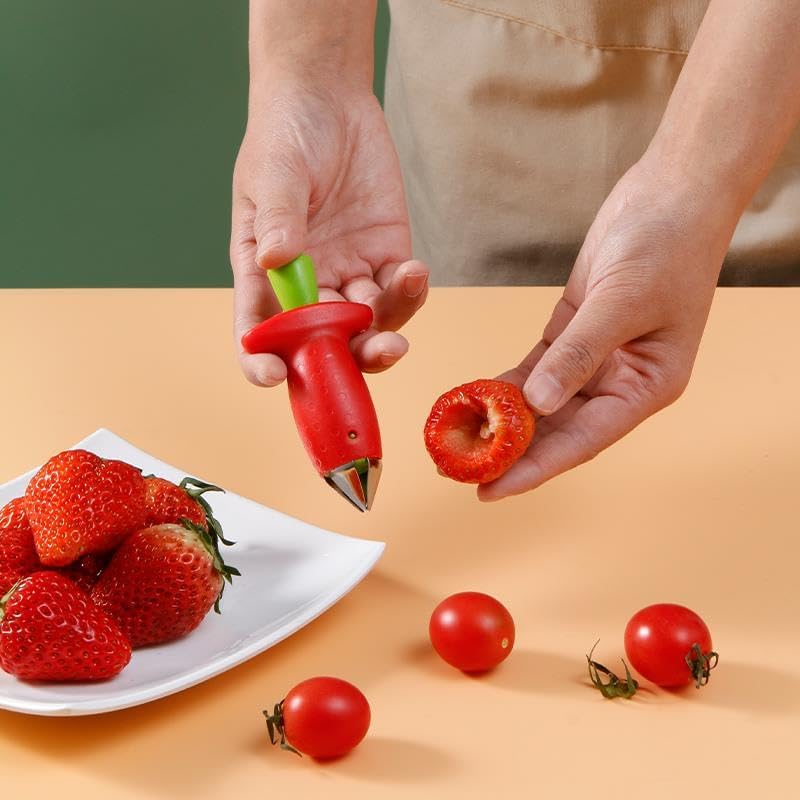 Air mingo Strawberry Huller Fruit Slicer Set, Red/Green, quick Remove Strawberry berry Stem Tool, Kitchen Tools and picnic Gadgets,（2packs) - Image 5
