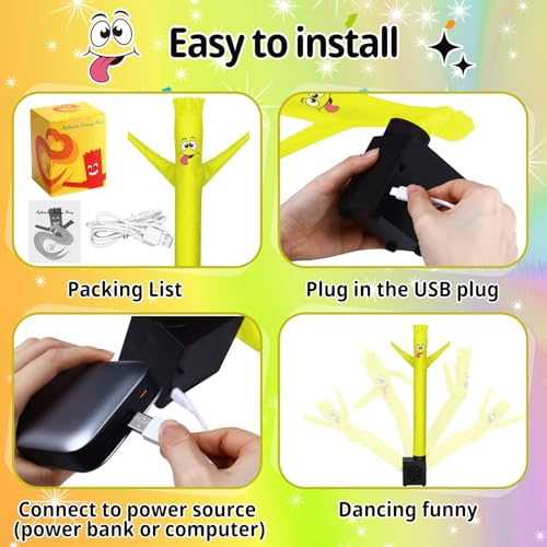 Poen Mini Wacky Waving Inflatable Tube Guy for Kids Gift with Blower Gag Inflatable Tube Man Birthday Desktop Decor Dancing Blow up Man for Office Party Decor(Cute) - Image 3