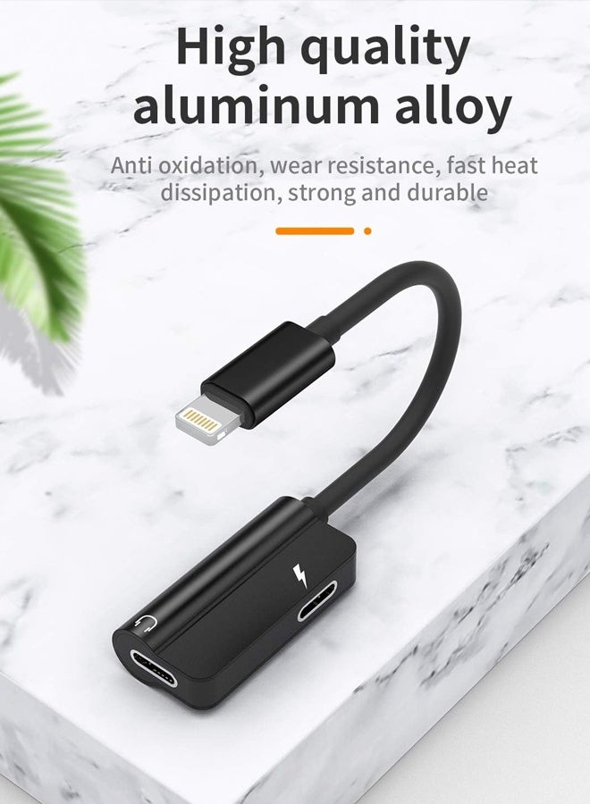 2 in 1 audio adapter, suitable for iPhone Earphone jack devices to charge while playing game and voice  - Image 1
