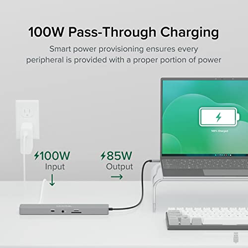 Plugable 11-in-1 USB-C Hub, 100W USB-C Pass-Through, Laptop Docking Station Dual Monitor, 4K 60Hz HDMI, Compatible with Thunderbolt, Windows, Chromebooks, Displays Mirrored on Mac - Image 4