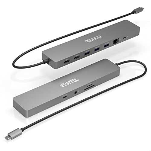 Plugable 11-in-1 USB-C Hub, 100W USB-C Pass-Through, Laptop Docking Station Dual Monitor, 4K 60Hz HDMI, Compatible with Thunderbolt, Windows, Chromebooks, Displays Mirrored on Mac - Image 1