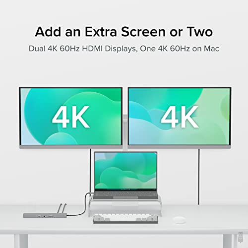 Plugable 11-in-1 USB-C Hub, 100W USB-C Pass-Through, Laptop Docking Station Dual Monitor, 4K 60Hz HDMI, Compatible with Thunderbolt, Windows, Chromebooks, Displays Mirrored on Mac - Image 3