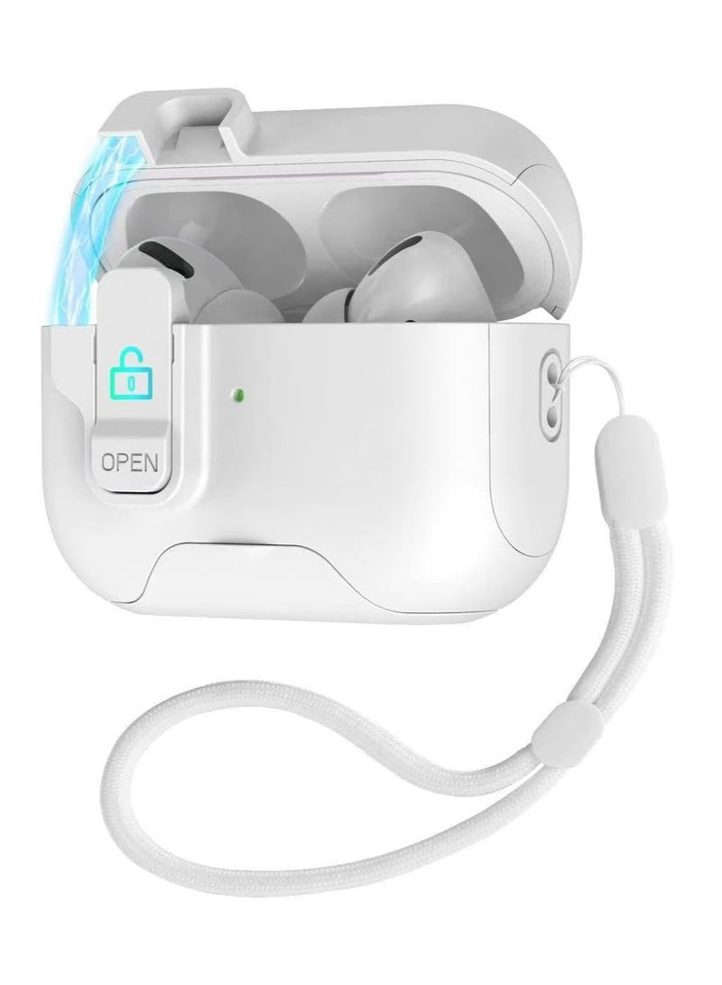 case AirPods Pro 2 Generation Case with Secure Lock,Shockproof Hard Protective Cover Case with Phone Holder (2023/2022/2019) with Lanyard (White)