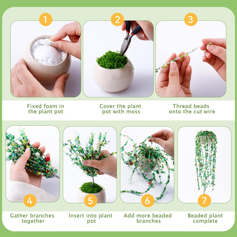 FOGWOWO 5422 Pcs Beaded Plant Kit Green Glass Beads for Plant Making, Green Beads for Beaded Plants with Video Tutorials, Nature Crystal Glass Leaf Bead for Jewelry Making DIY Craft Kit Plants Lover Gifts - Image 3