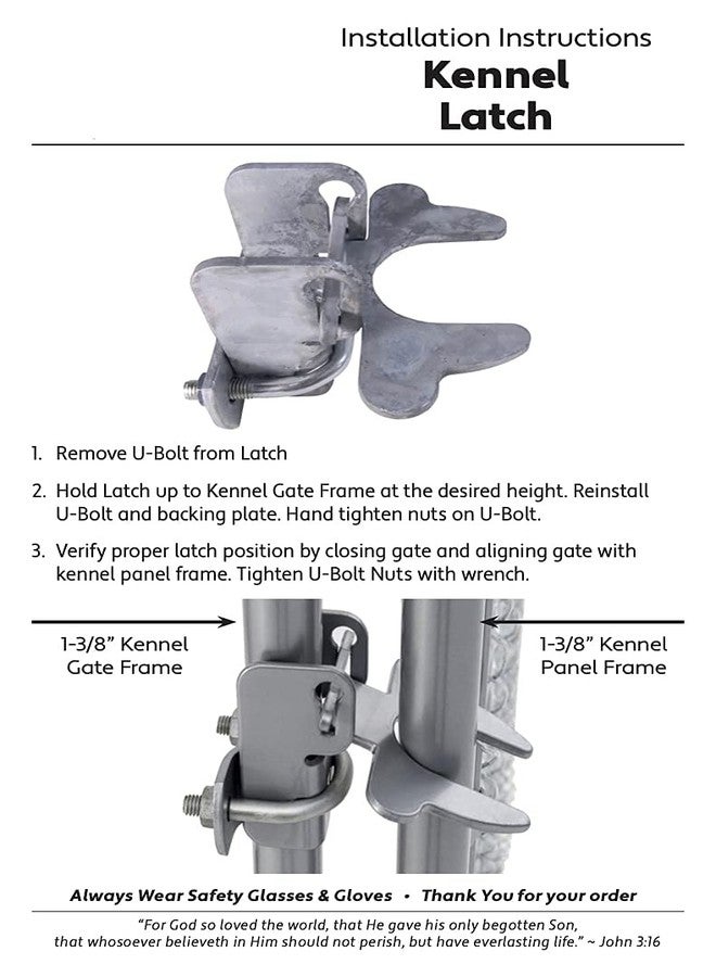 Jake Sales Kennel Gate Latch for Dog Kennel. Fits 1-3/8" Gate Frame & 1-3/8" Gate Post. Made of Galvanized Steel to Prevent Rust and Corrosion - Image 3