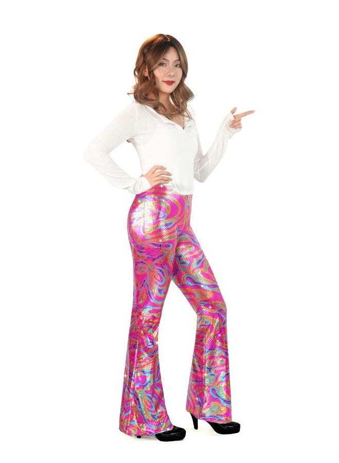 Nawgut Sequin Flare Pants Sparkly Glitter High Waisted Bell Bottoms Leggings Party Disco Clubwear for Women, Rose, XXL - Image 5