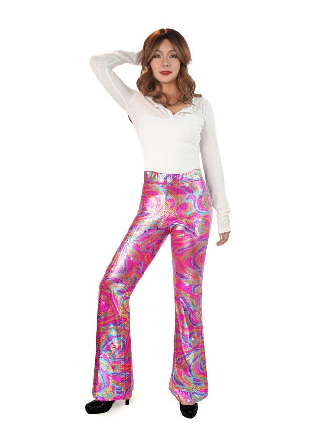 Nawgut Sequin Flare Pants Sparkly Glitter High Waisted Bell Bottoms Leggings Party Disco Clubwear for Women, Rose, XXL - Image 4