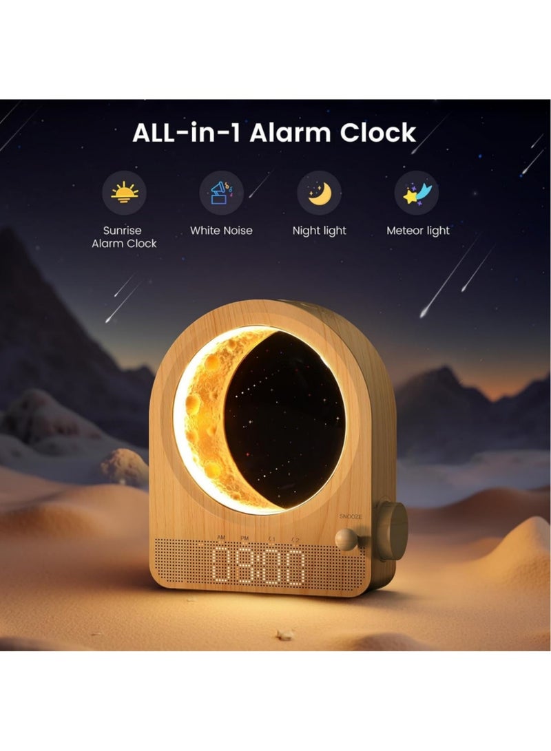 Adando Sunrise Alarm Clock, White Noise Machine & Meteor Moonlight - 10 Soothing Sounds, Dual Alarms, 30/60/90min Timer, Easy Snooze - Bedroom Gift for Insomnia Adults/Women - Image 2