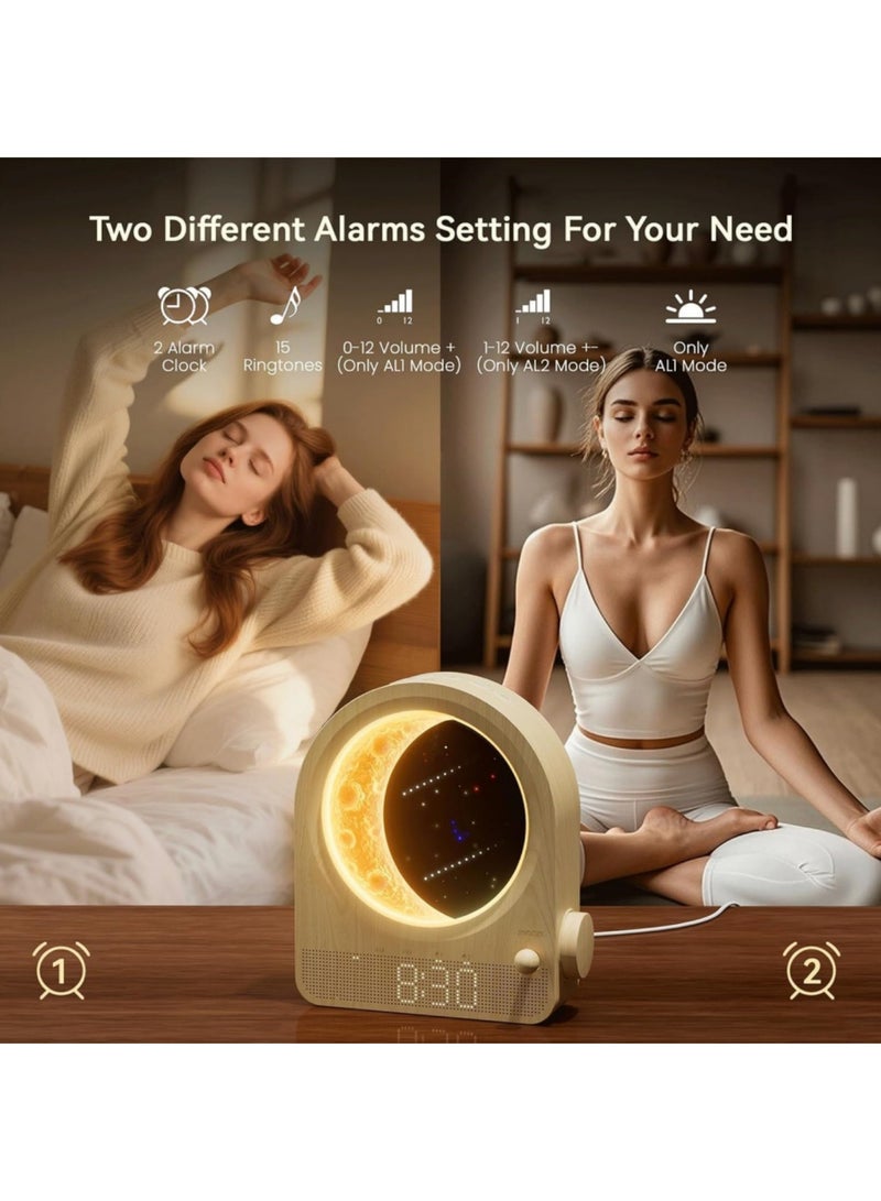 Adando Sunrise Alarm Clock, White Noise Machine & Meteor Moonlight - 10 Soothing Sounds, Dual Alarms, 30/60/90min Timer, Easy Snooze - Bedroom Gift for Insomnia Adults/Women - Image 5