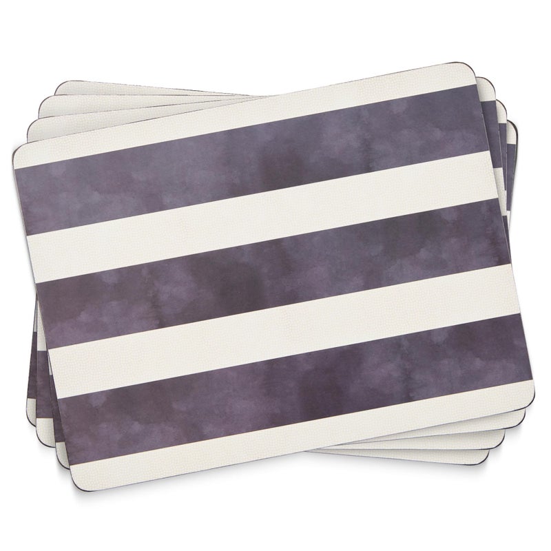 Portmeirion Pimpernel Mono Stripe Placemats  Set of 4 Rectangular Cork Backed Table Mats with Modern Black  White Stripe Design  Heat Resistant Wipe Clean Dining Accessories for Stylish Kitchen Decor