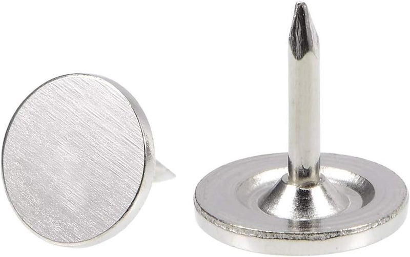 TOP-VIGOR 100pcs Silver Flat Head Upholstery Tacks, Heavy Duty Push Pins, 9.5 x 10mm Decorative Thumb Tacks for Wall, Cork Board, Furniture and Notice Board - Image 1