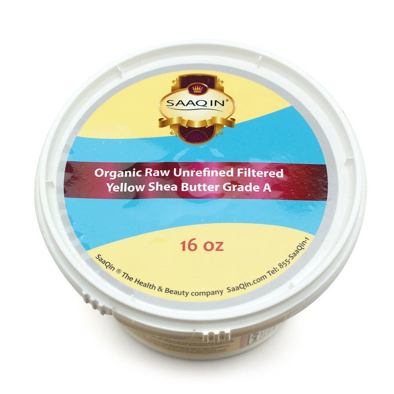 Saaqin Raw Unrefined CREAMY FILTERED Shea Butter 16 Oz AND 1 Lb of Raw Black Soap - Image 1
