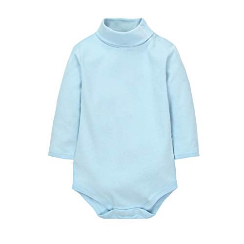 CuteOn Baby Boys Girls Solid Color Basic Turtleneck Cotton Bodysuit Jumpsuit Light Blue 12 Months - Image 5
