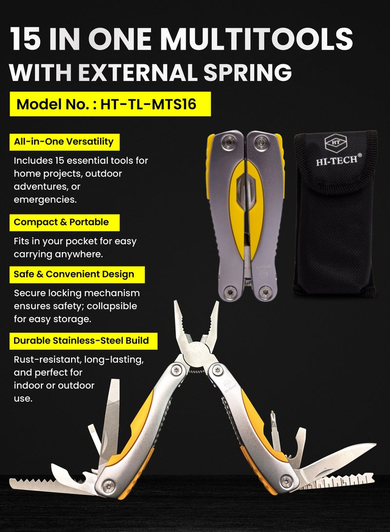 هاي-تيك أداة متعددة الأغراض HI-TECH مكونة من 15 في 1 - أداة متعددة الأغراض - كماشة ذات مقدمة إبرة، مفكات، قاطعة أسلاك، سكين، فتاحة زجاجات، منشار، قشارة سمك، والمزيد - أداة مدمجة ومتينة للاستخدام المنزلي . - Image 5