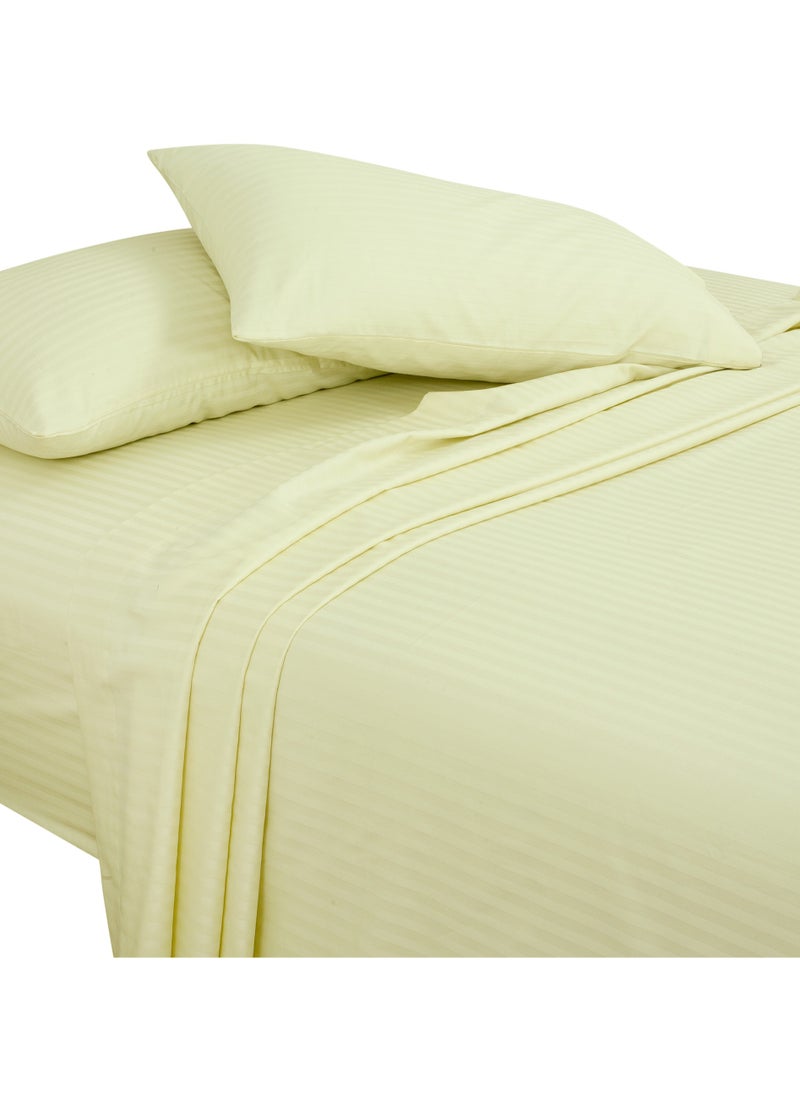 Bliss Casa Bliss Casa 3 Pieces 1cm Stripe Bed Sheets Queen (155x200+30 cm) - Soft Satin Sheet Set with Pillowcases - Deep Pocket, Hotel Collection, Luxury Bedding Set include 1 fitted Sheet, 2 Pillowcases -Cream  - Image 1