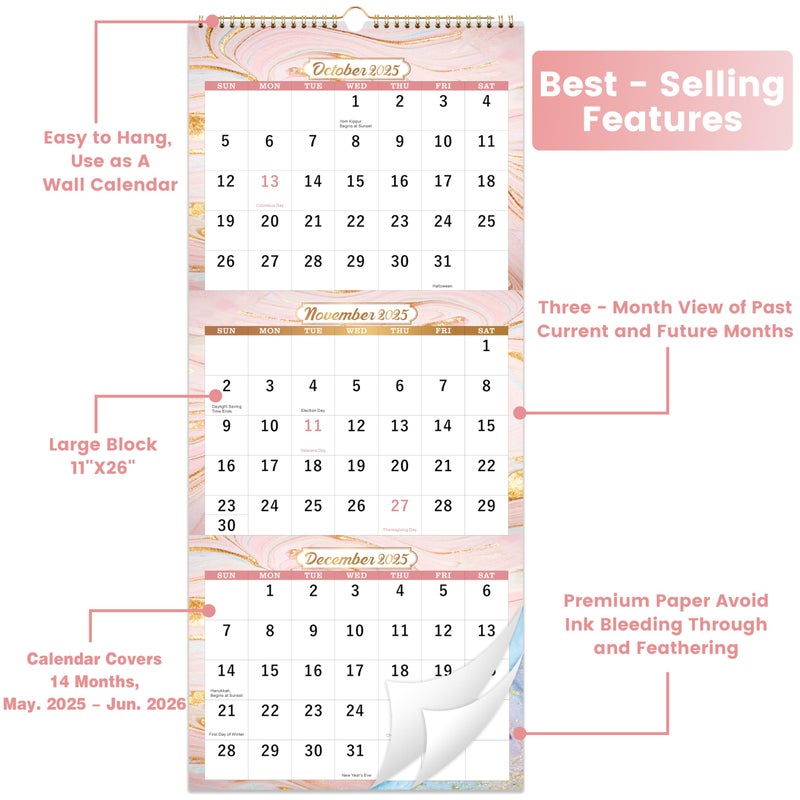 BooQool 2025-2026 Wall Calendar - 3 Month Calendar 2025-2026, April 2025 - July 2026, 11" x 26", 2025 Calendar (Vertical), Large Monthly Calendar, Lay- Flat, Perfect for Your Busy Schedule - Image 4