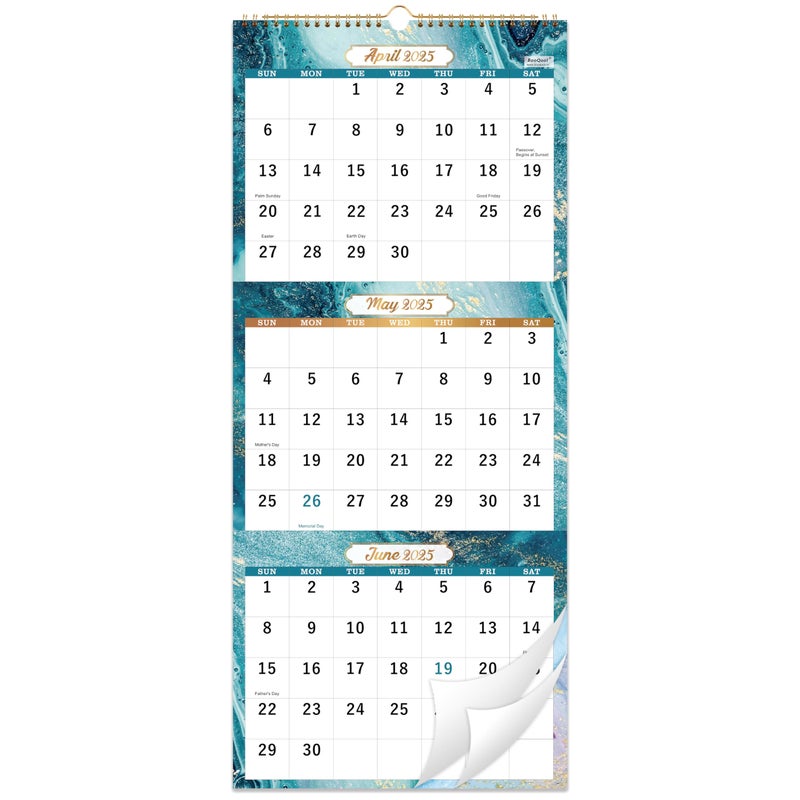 BooQool 2025-2026 Wall Calendar - 3 Month Calendar 2025-2026, April 2025 - July 2026, 11" x 26", 2025 Calendar (Vertical), Large Monthly Calendar, Lay- Flat, Perfect for Your Busy Schedule - Image 1
