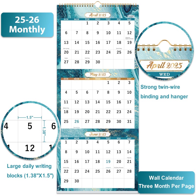BooQool 2025-2026 Wall Calendar - 3 Month Calendar 2025-2026, April 2025 - July 2026, 11" x 26", 2025 Calendar (Vertical), Large Monthly Calendar, Lay- Flat, Perfect for Your Busy Schedule - Image 3