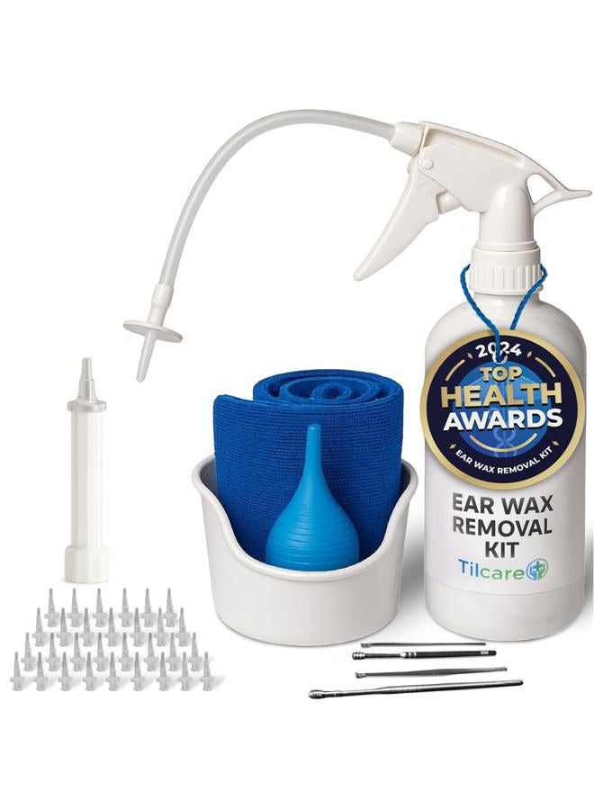 Tilcare Ear Wax Remover - Ear Wash System for Adults & Children - Perfect Ear Cleaning Kit - Includes Basin, Syringe, Curette Set, Towel and 30 Disposable Tips - Image 1