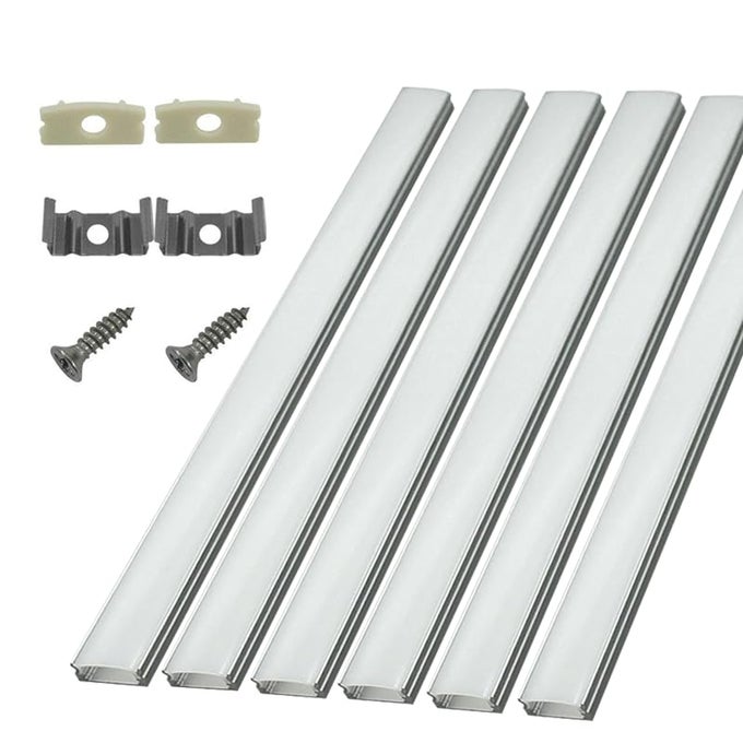 6PACK 30CM1FT 172X7MM LED ALUMINUM CHANNEL SYSTEM U SHAPE WITH COVER LED STRIP LIGHT DIFFUSER WITH WHITE END CAPS AND MOUNTING CLIPS ACCESSORIES FOR UNDER COUNTER LIGHT FIXTURE FOR INDOOR