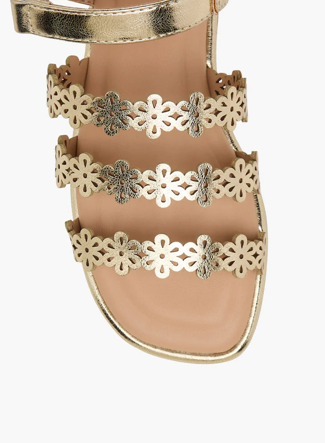Little Missy Gold Girls Floral Cutout Sandals for Women | Best Price UAE