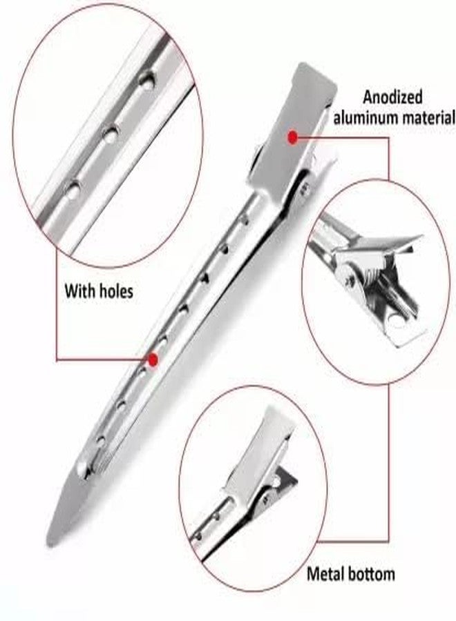 VEDETIC® Hair Section Clips 3.5 inches with 1 Hair Coloring Brush | Metal Curl Clips Duck Bill Sectioning Clips Alligator Hair Clips(Silver) - Image 5