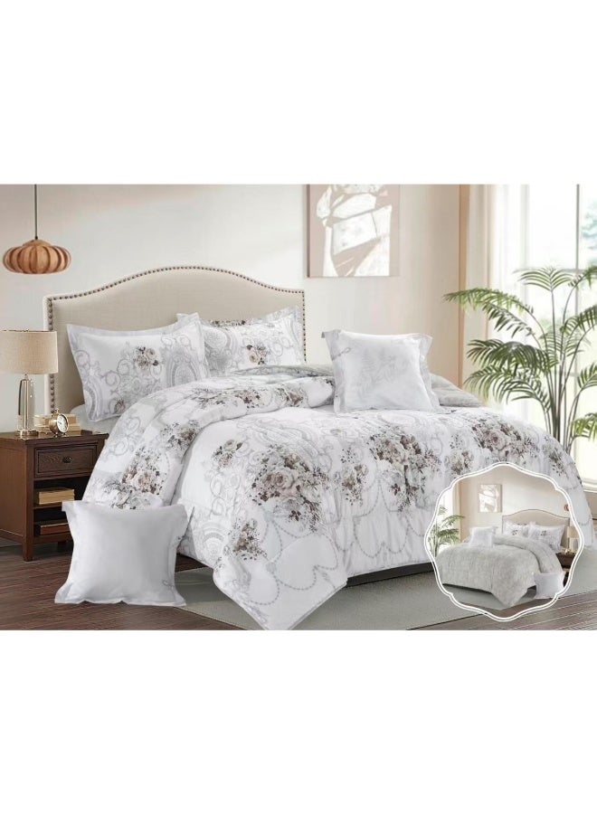 بلو سكاي مفرش سرير نفرين فندقي فاخر – طقم لحاف بحشوة 6 قطع – طقم مفارش يتكون من مفرش  بحشوة وشرشف مطاطي و 2 كيس مخدة و 2 كيس وسادة مربعة – طقم نوم ناعم ومريح - مقاس المفرش 260X240 سم - Image 1