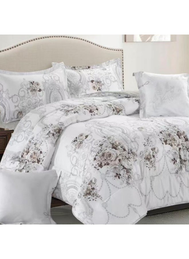 بلو سكاي مفرش سرير نفرين فندقي فاخر – طقم لحاف بحشوة 6 قطع – طقم مفارش يتكون من مفرش  بحشوة وشرشف مطاطي و 2 كيس مخدة و 2 كيس وسادة مربعة – طقم نوم ناعم ومريح - مقاس المفرش 260X240 سم - Image 4