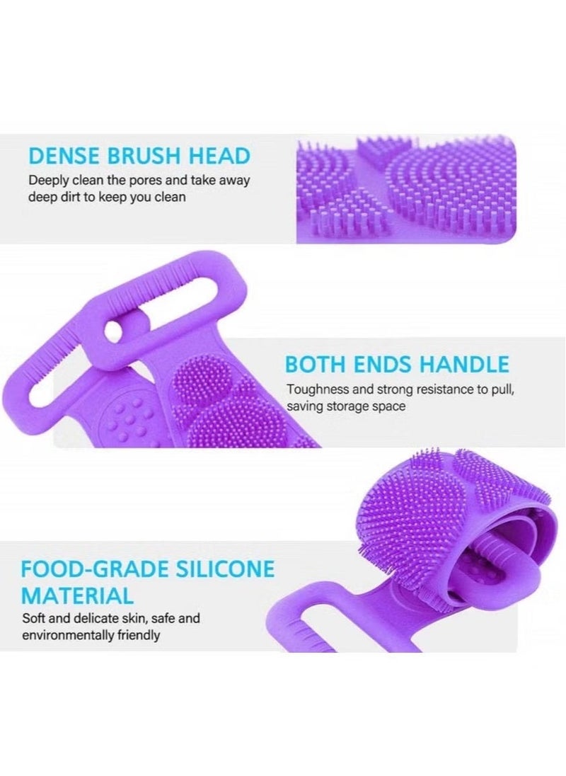 JAJEEK Silicone Body Scrubber Bath Towel Belt – 2-Sided Silicone Back Scrubber for Shower, Soft & Flexible, Exfoliation & Deep Cleaning for Smooth & Healthy Skin, Purple - Image 3