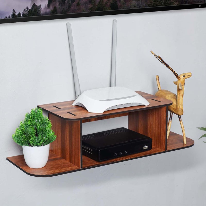 Deskart حامل تلفاز خشبي Deskart لجهاز الاستقبال وجهاز التوجيه اللاسلكي مع حامل قطع الزينة للحوائط ورفوف لتزيين أثاث غرفة المعيشة ومكتب الديكور بتصميم ريترو - Image 1