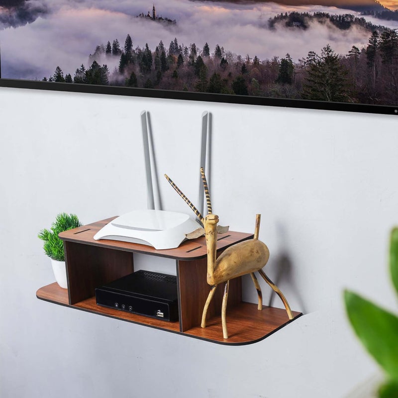 Deskart حامل تلفاز خشبي Deskart لجهاز الاستقبال وجهاز التوجيه اللاسلكي مع حامل قطع الزينة للحوائط ورفوف لتزيين أثاث غرفة المعيشة ومكتب الديكور بتصميم ريترو - Image 3