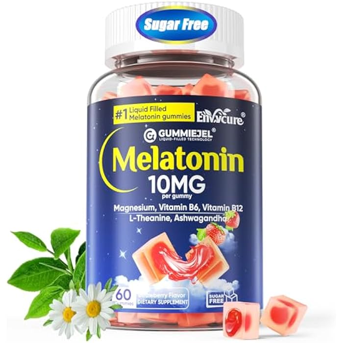 EnvyCure Melatonin Gummies 10mg 20mg with Magnesium for Adults | Drug Free | Sleep Aid | Sugar Free | L-Theanine, Ashwagandha, B6, B12, Lemon Balm & Chamomile, Supports Deep Relaxation, 60 Cts - Image 1