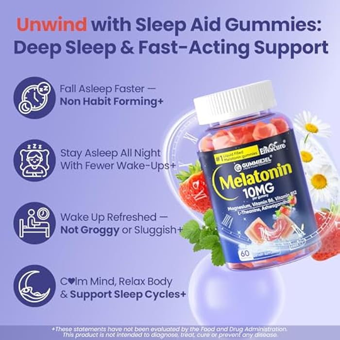 EnvyCure Melatonin Gummies 10mg 20mg with Magnesium for Adults | Drug Free | Sleep Aid | Sugar Free | L-Theanine, Ashwagandha, B6, B12, Lemon Balm & Chamomile, Supports Deep Relaxation, 60 Cts - Image 3
