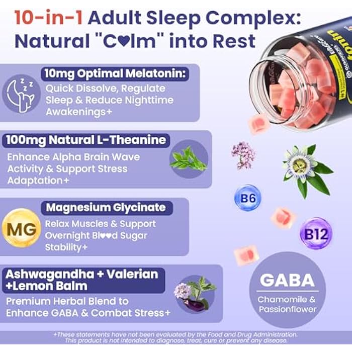 EnvyCure Melatonin Gummies 10mg 20mg with Magnesium for Adults | Drug Free | Sleep Aid | Sugar Free | L-Theanine, Ashwagandha, B6, B12, Lemon Balm & Chamomile, Supports Deep Relaxation, 60 Cts - Image 4