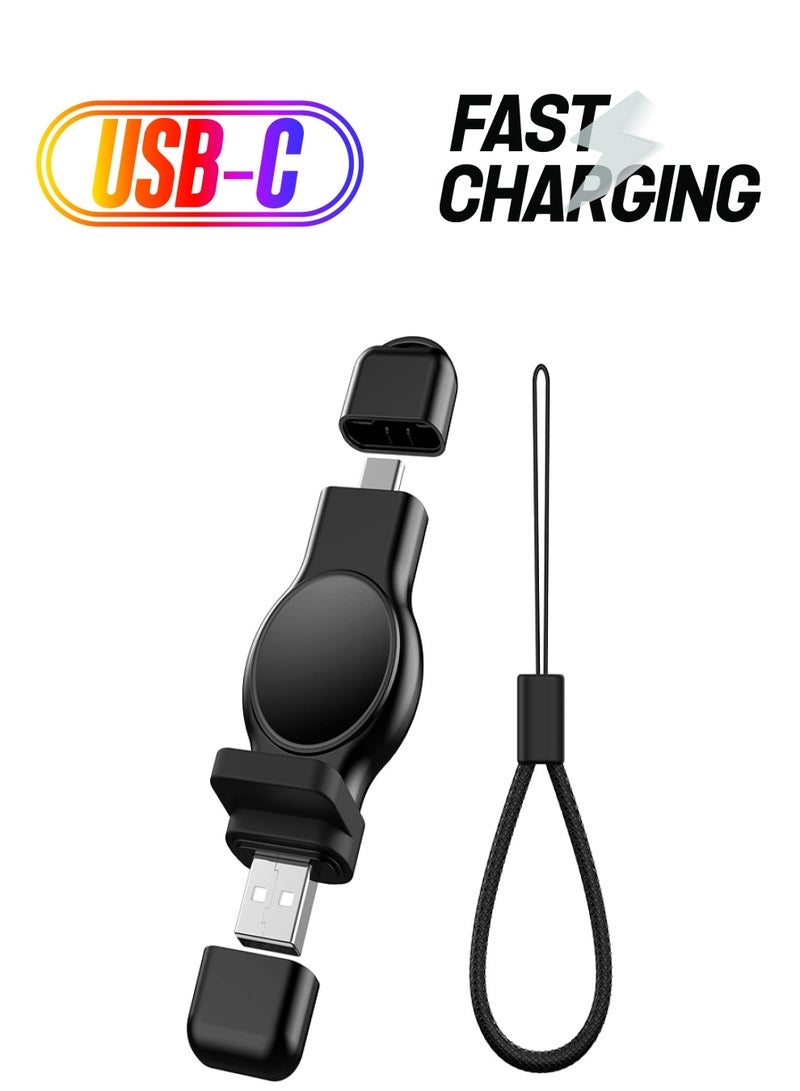 Excefore Portable Apple Watch Charger 2 in 1 Wireless Charger for iWatch with USB-A & USB-C Fast Charging Magnetic Cordless Travel Charger Keychain for Apple Watch Series 8 7 SE 6 5 4 3 2 - Image 1