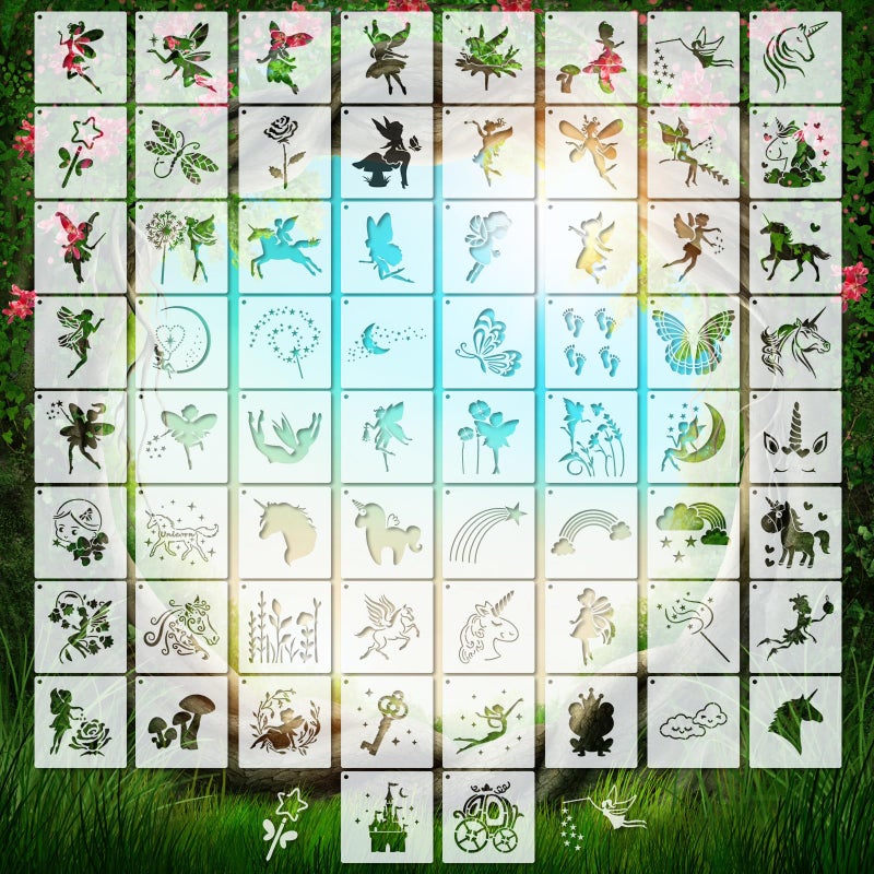 Marspark 66 Pcs Small Stencils for Crafts Reusable 3 Inch Stencils for Painting on Wood DIY Craft Paint Template for Wall Home Decor Card Rock Canvas Drawing Holiday OrnamentFairy Tale