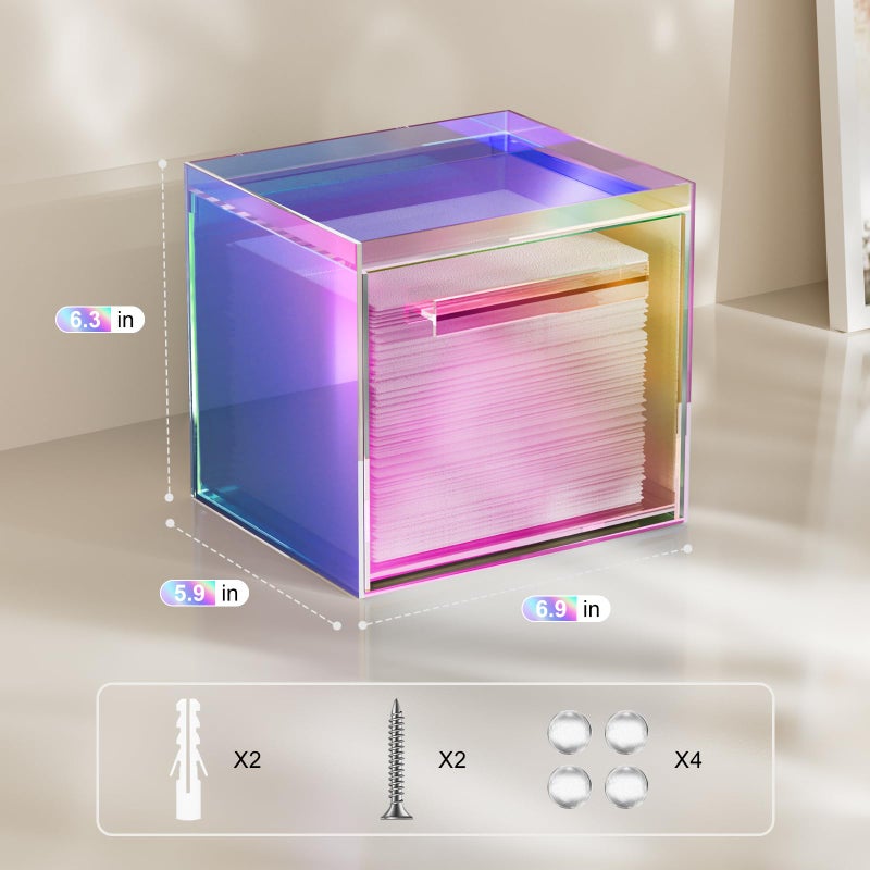 TAINESS Rainbow Disposable Facial Towels Storage Box Acrylic Container Compatible with Clean Skin Club Clean Towel XL Wall-Mounted Face Towel Organizer with Drawer(Excluding Facial Towels) - Image 3