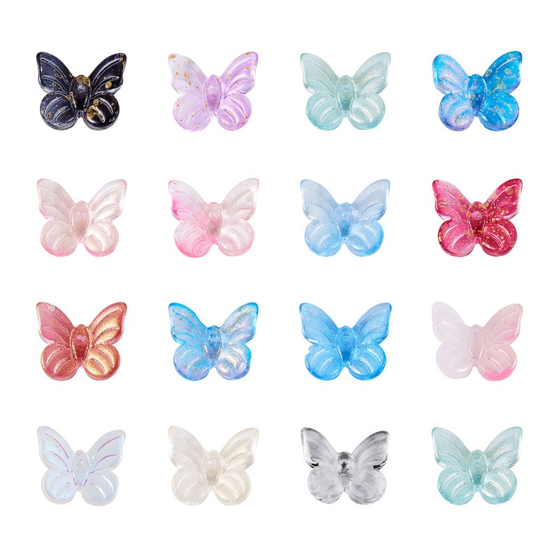 Beadthoven 100pcs Butterfly Transparent Glass Beads Assorted Clear Loose Pony Glitter Beads Charms for Necklaces Bracelets Earrings Jewelry Making Hole 08mm
