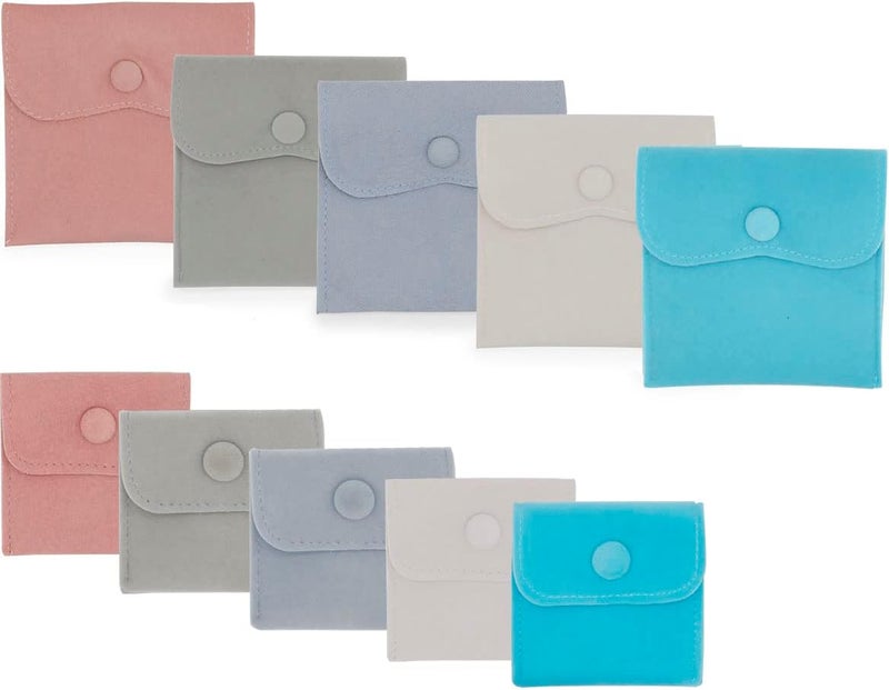 Hsiwto Pack of 10 Velvet Jewelry Pouch Storage Bags 2 Sizes 5 Colors Mixed Portable Jewelry Gift Bag With Snap Button - Image 1