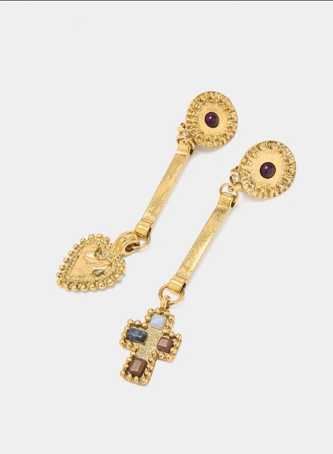 بارفوا أقراط طويلة غير متماثلة مع أحجار متعددة الألوان