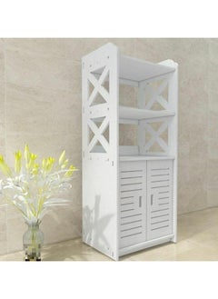 Storage Cabinet Floor Standing Waterproof Organizer White Cabinet Thin Tall Furniture with 2 Doors for Bathroom Living Room Bedroom