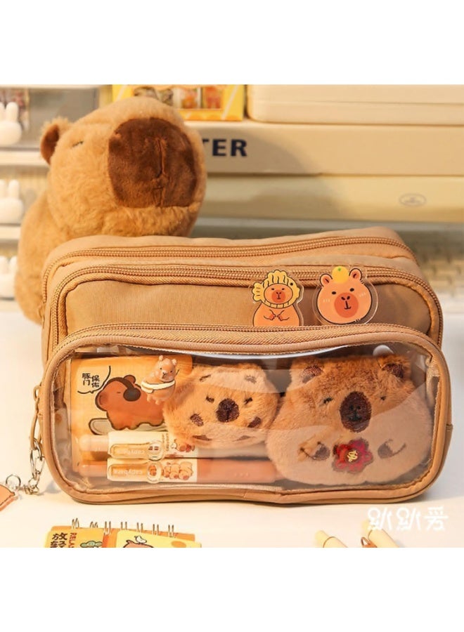 كوفوز حقيبة أقلام رصاص كابيبارا لطيفة، حقيبة أقلام رصاص كابيبارا، حقيبة أقلام رصاص كابيبارا لطيفة ذات سعة كبيرة مع دبابيس كابيبارا لطيفة وحقيبة أقلام متعددة الطبقات ذات سعة كبيرة قرطاسية لطيفة مستلزمات مدرسية لطيفة - Image 5