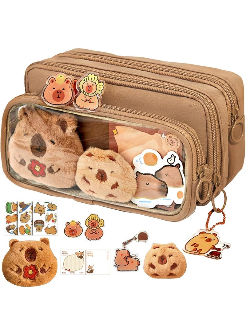 كوفوز حقيبة أقلام رصاص كابيبارا لطيفة، حقيبة أقلام رصاص كابيبارا، حقيبة أقلام رصاص كابيبارا لطيفة ذات سعة كبيرة مع دبابيس كابيبارا لطيفة وحقيبة أقلام متعددة الطبقات ذات سعة كبيرة قرطاسية لطيفة مستلزمات مدرسية لطيفة - Image 1