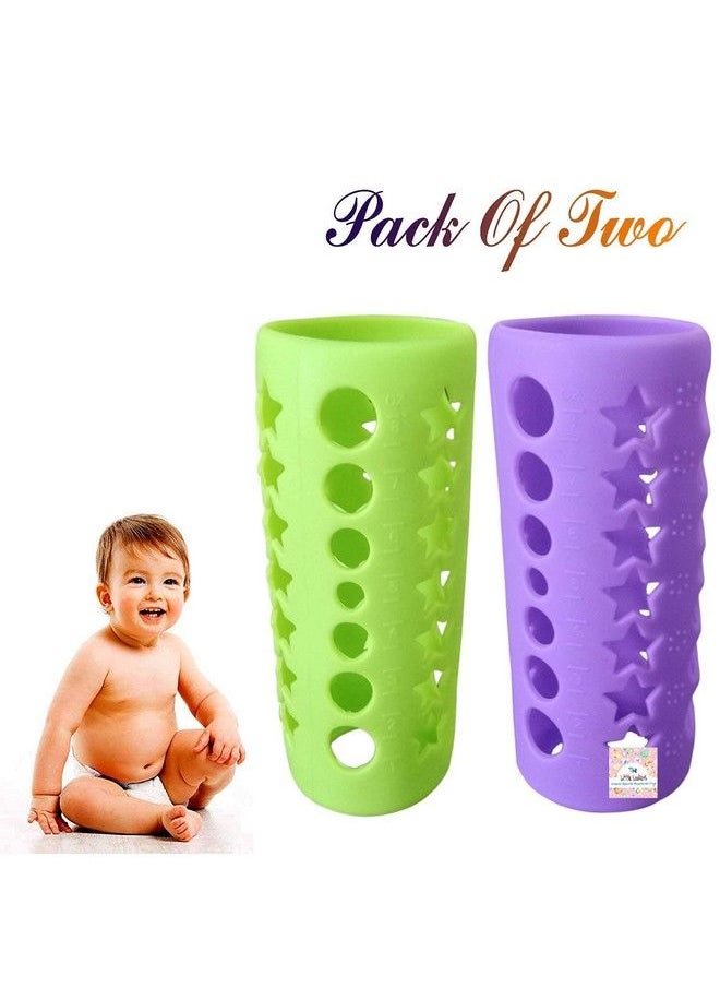 The Little Lookers Baby Feeding Bottle Silicone Warmer Cover Sleeve Holder Insulated Protection For Newborns Infants Babies (Pack Of 2) (Purple & Green 240Ml)  - Image 5