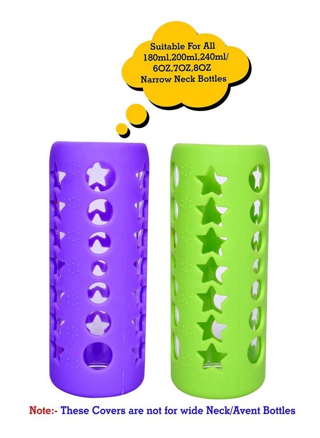 The Little Lookers Baby Feeding Bottle Silicone Warmer Cover Sleeve Holder Insulated Protection For Newborns Infants Babies (Pack Of 2) (Purple & Green 240Ml)  - Image 3