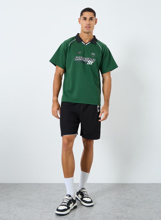 Styli Oversized Slogan Print Polo T-Shirt - Image 2