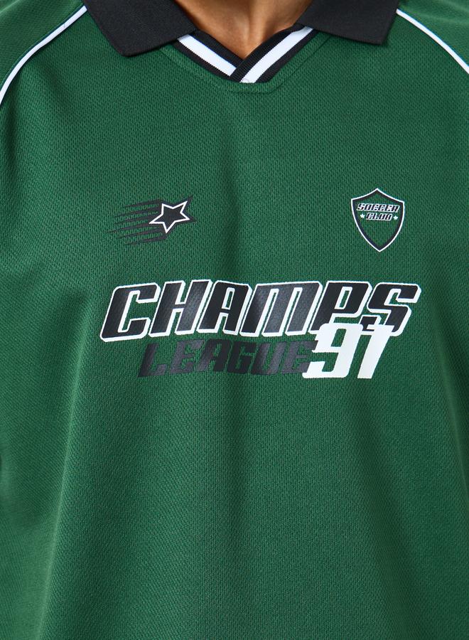 Styli Oversized Slogan Print Polo T-Shirt - Image 3