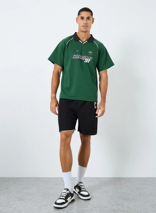 Styli Styli Oversized Slogan Print Polo T-Shirt